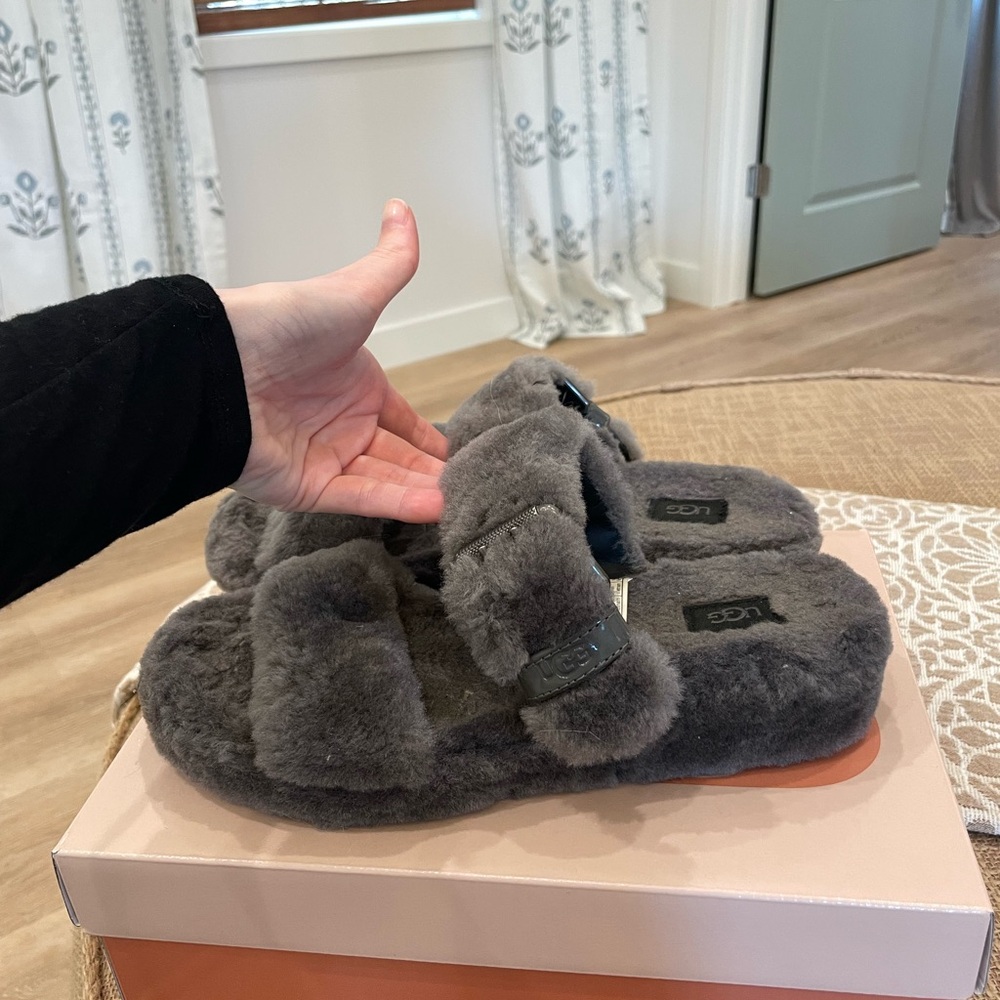UGG Charcoal Fluffy Sandals